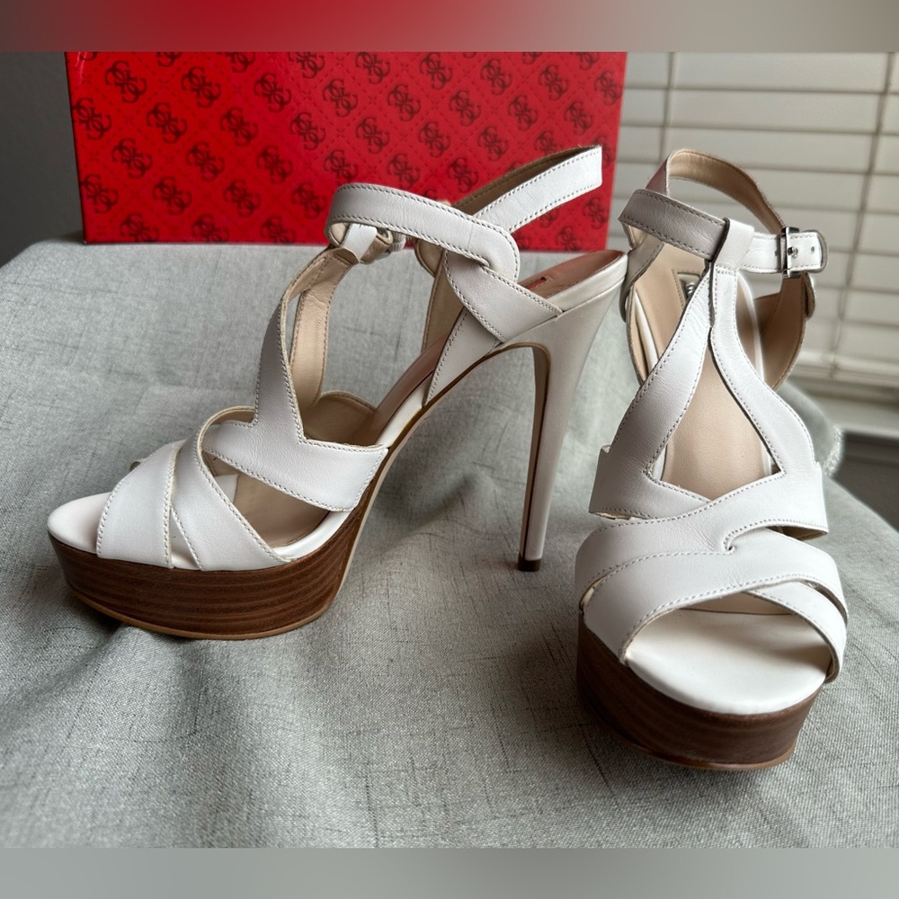 Guess White Platform Heels